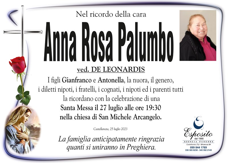 Messa di suffragio di Anna Rosa Palumbo
