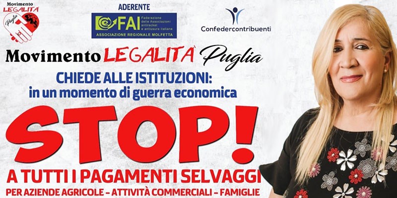 Il movimento Legalità si fa sentire: «Stop a tutti i pagamenti selvaggi»