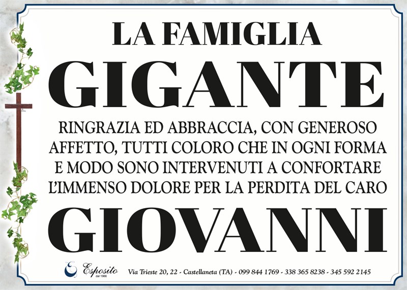 Ringraziamento di Giovanni Gigante