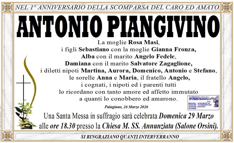 Anniversario di Antonio Piangivino