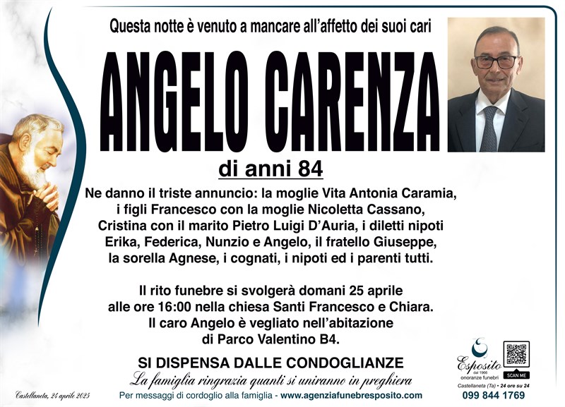 Ringraziamento di Angelo Carenza