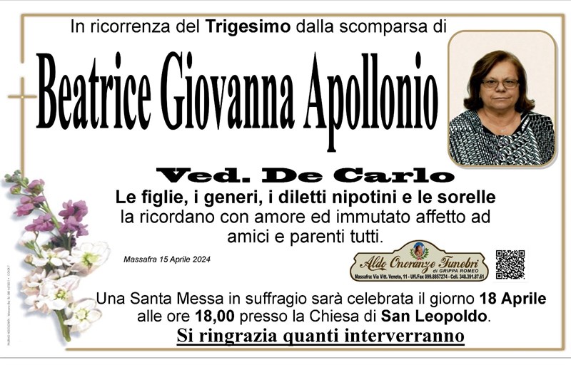 Trigesimo di Beatrice Giovanna Apollonio