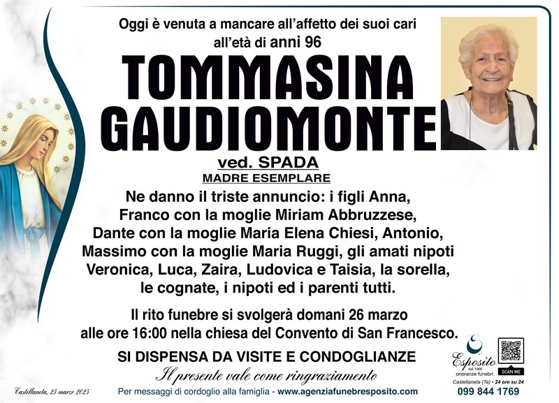 Trigesimo di Tommasina Gaudiomonte