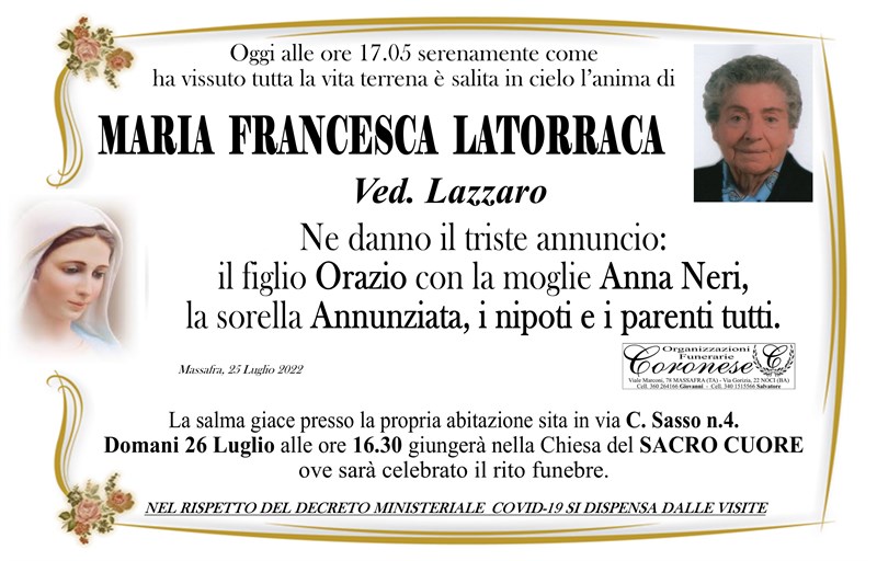 Trigesimo di Maria Francesca  Latorraca