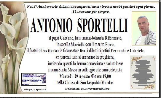 Anniversario di Antonio  Sportelli