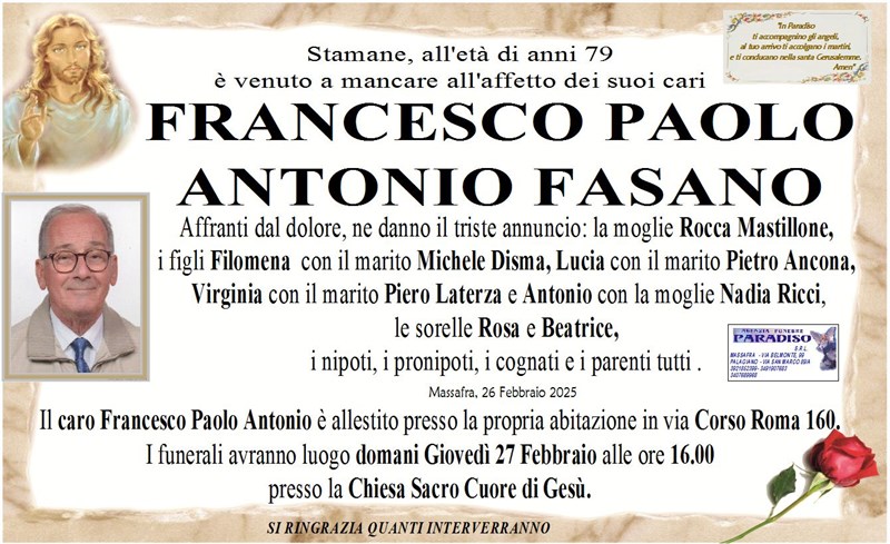 Trigesimo di Francesco Paolo Antonio Fasano