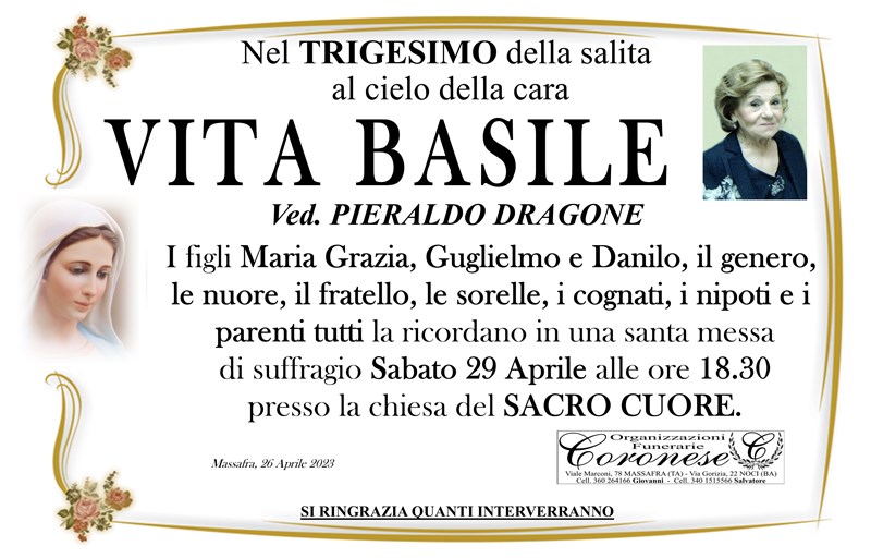 Trigesimo di VITA BASILE