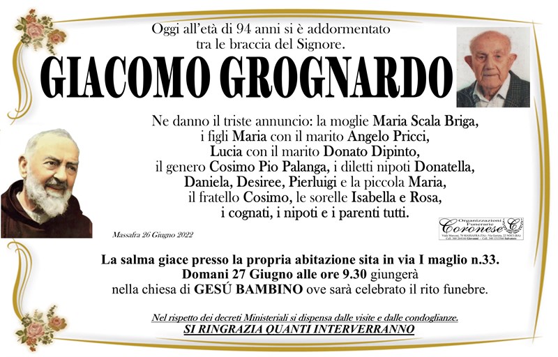 Anniversario di Giacomo  Grognardo