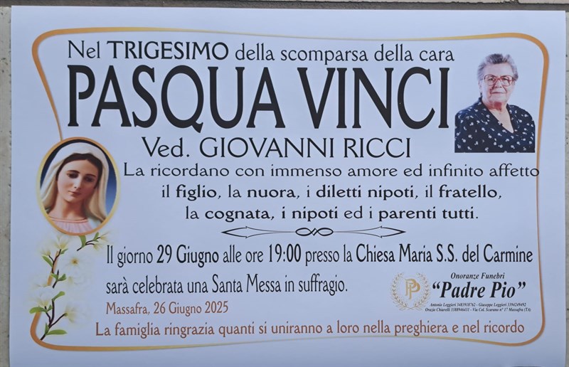 Trigesimo di Pasqua Vinci