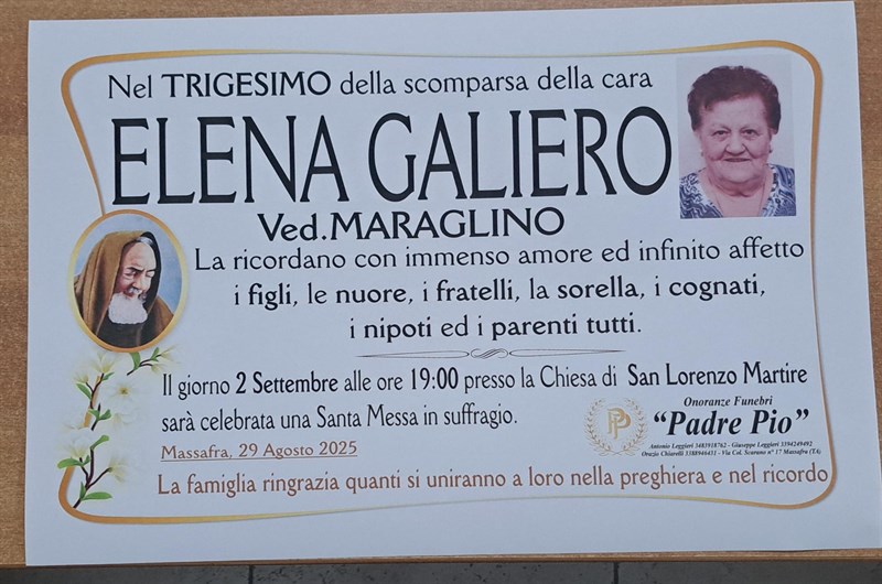 Trigesimo di Elena Galiero