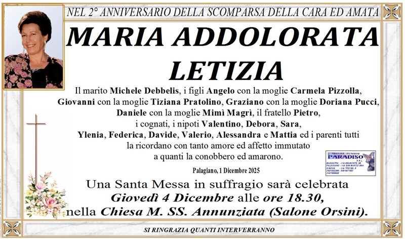 Anniversario di Maria Addolorata Letizia