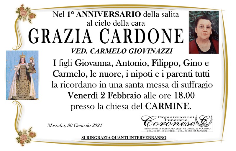 Anniversario di Grazia Cardone