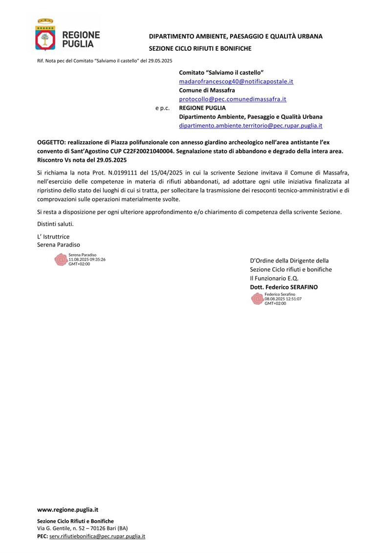 La nota della Regione