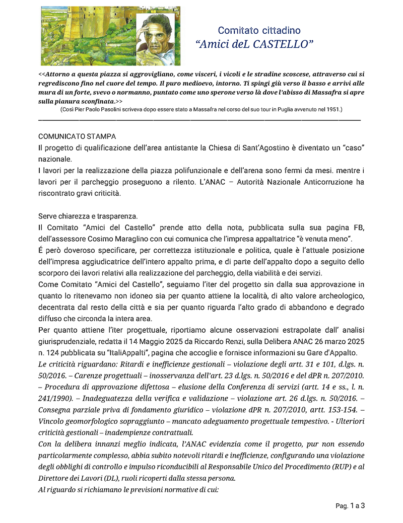 Il comunicato inviato alla stampa