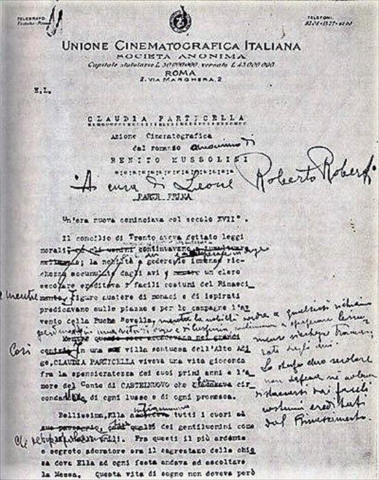 Prima pagina della sceneggiatura