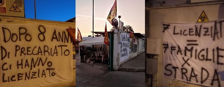 Il presidio a Taranto dopo i licenziamenti Il presidio a Taranto dopo i licenziamenti