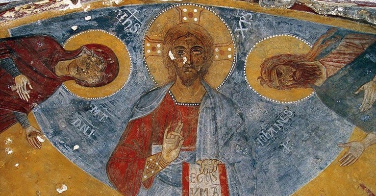 Cristo in Trono tra S. Giovanni Battista e la Madonna - Cripta bizantina di San Leonardo