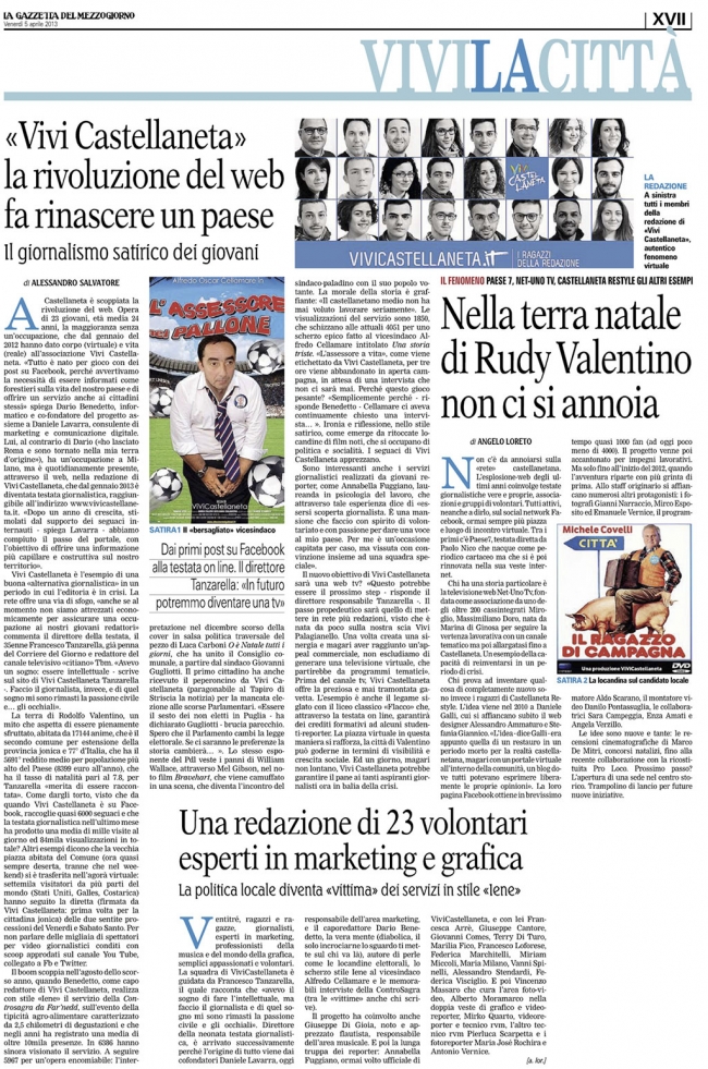 VIVICASTELLANETA SU LA GAZZETTA DEL MEZZOGIORNO VIVICASTELLANETA SU LA GAZZETTA DEL MEZZOGIORNO