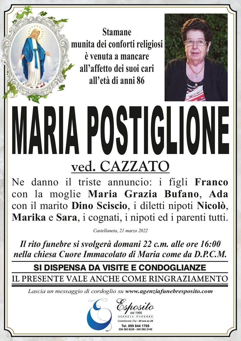 Anniversario di Maria Postiglione