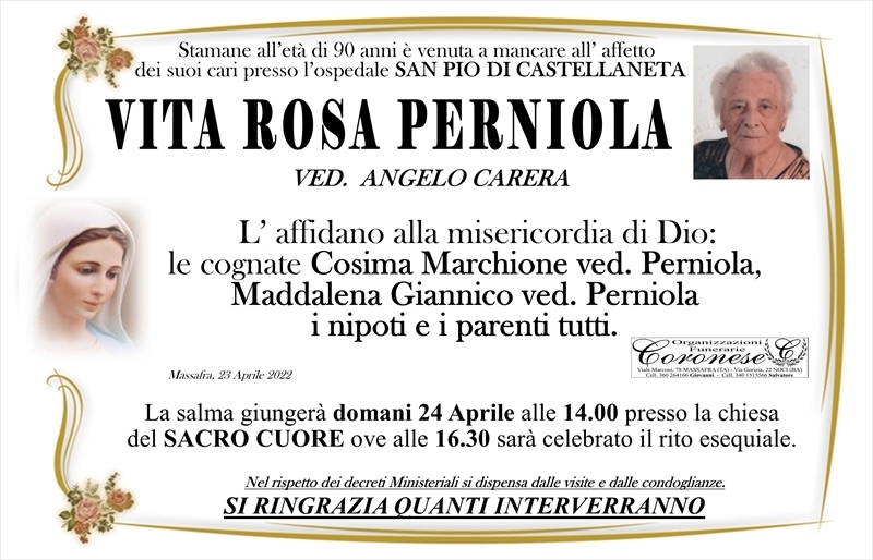 Anniversario di Vita Rosa Perniola