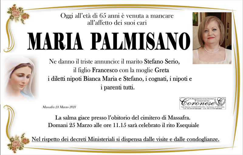 Anniversario di Maria Palmisano
