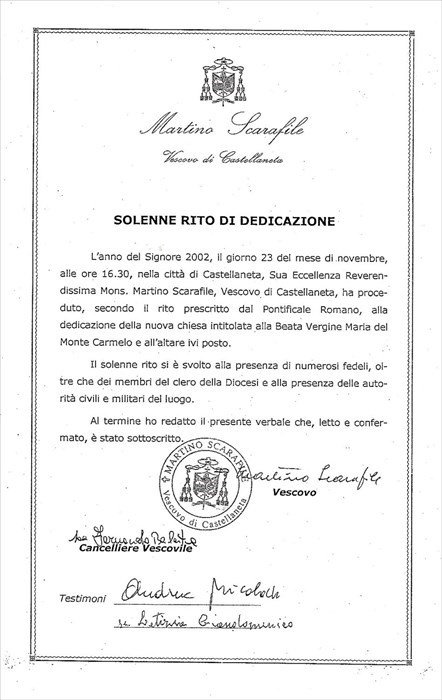 Rito di dedicazione della nuova chiesa Madonna del Carmine (2002)