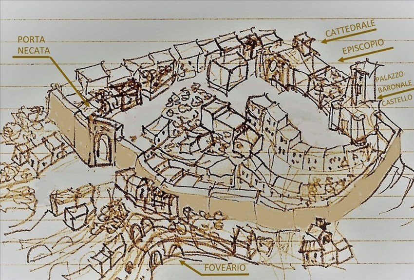 Castellaneta, ipotesi della cinta muraria precedente con il nucleo abitato più antico